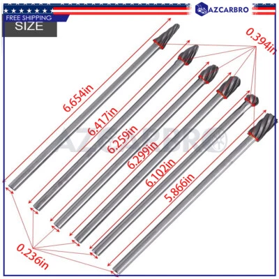 6x 10mm Rotary Aluminum Cut Burr 6mm 1/4" Shank 150mm Long Reach Carbide Burs US - Image 1 of 4