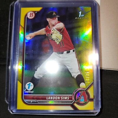 2022 1ST ED/1ST BOWMAN YELLOW FOIL LANDON SIMS RC 18/75 -DIAMONDBACKS STUD - Image 1 of 3
