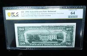 1990 $20 Federal Reserve Note Richmond - Offset Printing Error - PCGS 64 - Picture 1 of 5