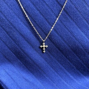 Gold Kreuz Halskette Diamanten CZ zierlich 14K Gold Platte 925 Sterling Inlay Anhänger - Bild 1 von 21