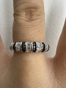 White & Smoky Quartz Banded Half Eternity 925 Sterling Silver Sz 6.75 - Picture 1 of 8