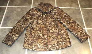 LADIES BROWN BEIGE LEOPARD PATTERN SHORT COAT JACKET UK 16 EUR 44 - Picture 1 of 2
