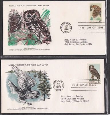 USA 1978 4 FIRST DAY COVERS AMERICAN OWL WWF WORLD WILDLIFE FUND + CARD + CACHET - Image 1 of 4