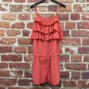 Allegra K Shorts Romper Womens XL Pink Ruffle Tiered Pocketed Tie Waist - Picture 1 of 8