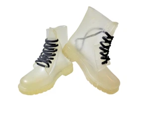 Women's Transparent Thick Sole Waterproof Ankle Rain Work Mud Boots Lace Up 7.5 - Picture 1 of 9