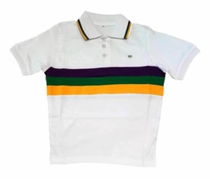 Child XSmall Mardi Gras Rugby White Purple Green Yellow Short Sleeve Shirt - Picture 1 of 1