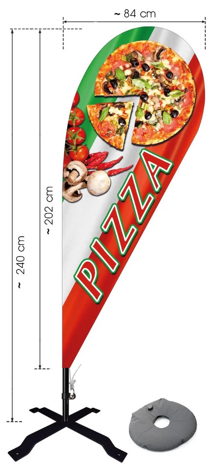 FELIXFLAGGEN Beachflag Pizza ca 240 cm Werbung Banner Imbiss Fahne Kaffee Döner Pizzeria 011