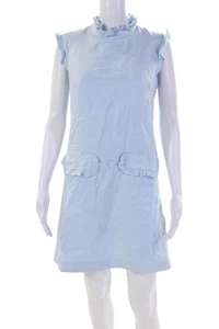 BB Co Womens Ruffled Collared Sleeveless Zippered Sheath Dress Blue Size S - Picture 1 of 7