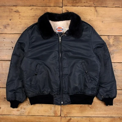 Vintage Dickies Workwear Jacket L 80s Bomber Sherpa Lined USA Made Blue - image 1 of 4