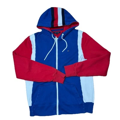 Moletom com capuz Tommy Hilfiger vermelho, branco, azul zíper completo tamanho pequeno - Imagem 1 de 4