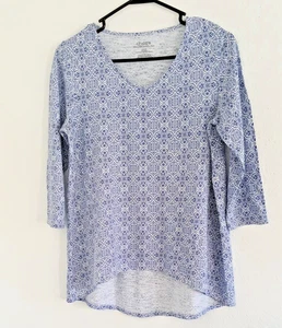 Chicos The Ultimate Tee Camicia Donna Blu Bianco Paisley Manica 3/4 Taglia 00 - Foto 1 di 6