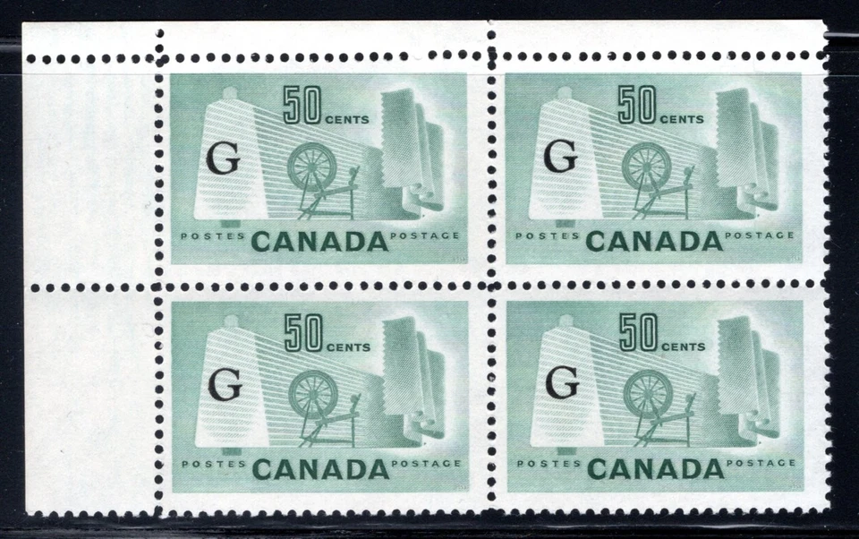 Scott O38, 50c Textile Industry, "G" O/P, UL Corner Block of 4, MNHOG, Canadá Foto 1 de 1