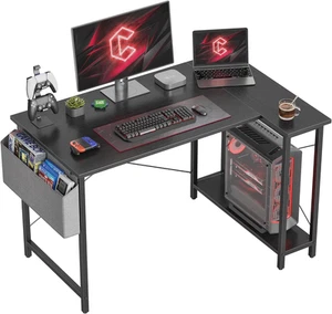 Compact L Shaped Desk with Storage Shelves - Reversible Corner Home Office Table - Picture 1 of 12
