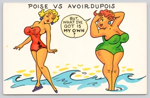 Postal Poise vs Avoirdupois Baño Belleza Pinup Cómic Peso Humor - Imagen 1 de 2