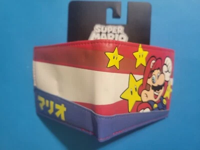 NEW - Super Mario Stars and Stripes Imitation Leather Bi-Fold Wallet - Bioworld - Image 1 of 2