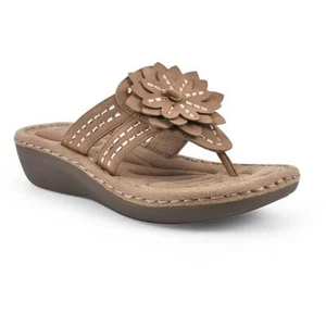 Cliffs White Mountain Women Cupcake II Flip Flop Wedge Sandal Sz US 8 Tan Nubuck - Picture 1 of 6