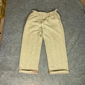 Vtg Polo Ralph Lauren Mens Pants 30x28 Beige Pleated Tweed Wool Cuffed Adjuster - Picture 1 of 10