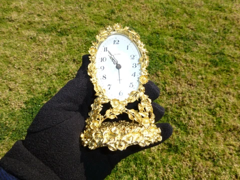 Antique German Gold Gilt Brass Mantel Alarm Clock Serviced Cleaned (Watch Video) Cover