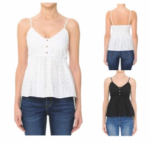 WOMEN EYELET V-NECK FLOUNCED CAMI TOP SHIRT (72322) - Picture 1 of 7