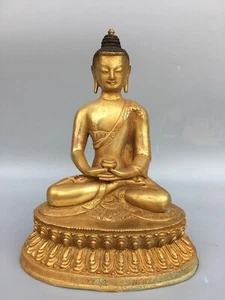 8.3" China Antique Tibetan Buddhism temple Bronze gilt Shakyamuni Buddha statue - Picture 1 of 9