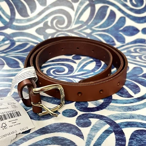 J.CREW FACTORY NWT Women's Leather Perforated Cognac Belt BV745 - Picture 1 of 3