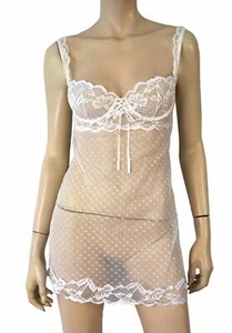 COTTON CLUB Made in Italy Underwired White Embroidered Tulle Chemise Slip 34M - Imagen 1 de 4