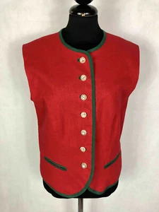 TIROLO VINTAGE '80 Gilet Panciotto Donna Lino Cotone Tirolese Rosso Sz.M - 44 - Imagen 1 de 7