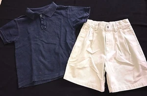 boys IZOD khaki SCHOOL UNIFORM SHORTS pleated front NAVY US POLO ASSN SHIRT TOP - Picture 1 of 2