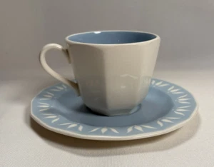 Harmony House Sears China Cup & Saucer Set 4506 Lotus Lt. Horizon Blue/White USA - Picture 1 of 19