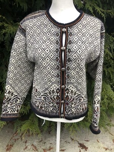 Dale of Norway Small Pure New Wool Button Up Sweater w Silver Buttons Black & Cr - Picture 1 of 11