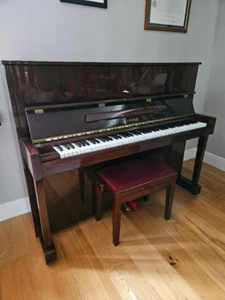 LINDEN / KAWAI 121 MAHOGANY UPRIGHT TUNED PIANO WITH MATCHING ADJUSTABLE STOOL - Picture 1 of 5