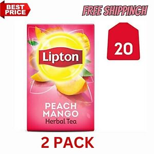 (Pack of 2)New Lipton Herbal Tea, Peach Mango, Caffeine-Free, Tea Bags 20 Count