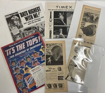 (6) Lote de anuncios con estrellas de béisbol Joe Dimaggio y Mickey Mantle Foto 1 de 4
