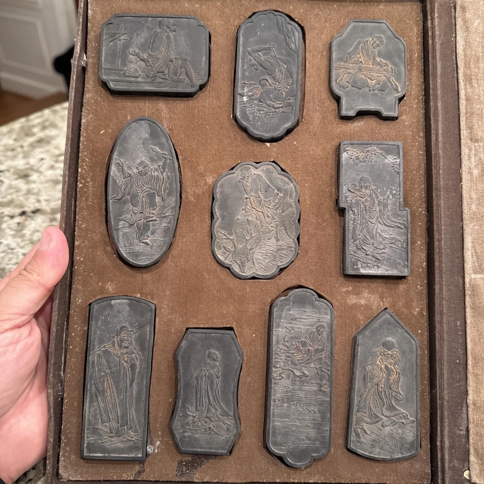 Juego de Pasteles Bloque Piedra Tinta Caligrafía China 10 Virtudes Antiguo Guanyin De Colección Foto 1 de 4