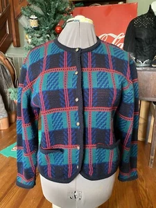 Cardigan maglione vintage anni 90 tartan plaid S morbido acrilico maglia scozzese preppy boxy - Foto 1 di 5