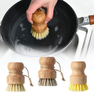 Kitchen Cleaning Brush Head Sisal Palm Bamboo Short Handle Bowl Pot Dish Brushes
