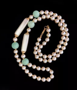 25% OFF! Haskell Faux Jade & Pearl Necklace with 'Cuboid' Pearls - Picture 1 of 6