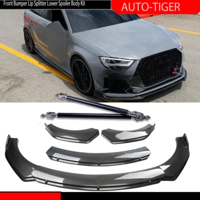 For Audi A3 Quattro/RS3 Carbon Fiber Style Front Bumper Lip Spoiler Strut /Rods - Image 1 of 4