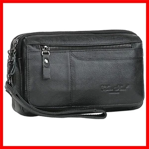 Compact Genuine Leather Travel Wallet with Removable Wrist Strap & Zip Closure - Picture 1 of 9