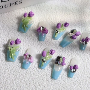 Handmade False Nail 3D Flower French Square Press on Nails for Nail Art 10PCS - Bild 1 von 32