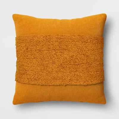 NWT THRESHOLD Cotton Tufted Square Gold Throw Pillow Mustard Yellow - Image 1 of 4