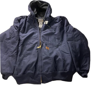 New Carhartt 376-20 Mens MED Navy Blue Hooded Cloth Lined Duck Canvas Jacket 022 - Picture 1 of 15