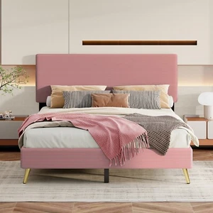 Full Size Bed Frame Upholstered Rabbit-Shape Daybed Platform Bed with Headboard - Picture 1 of 13