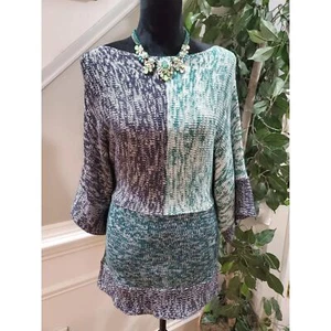 Vintage Suzie Women Gray/Green Acrylic Boat Neck Long Sleeve Pullover Sweater L - Picture 1 of 10