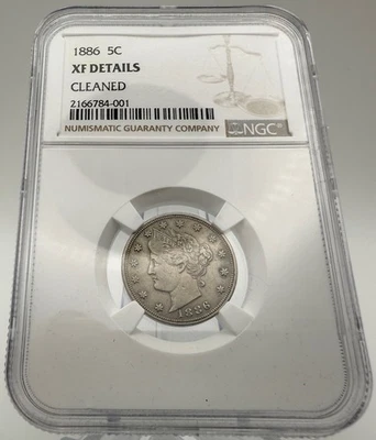 1886 Liberty V Nickel NGC XF DETAILS CLEANED KEY YEAR AND HIGH GRADE - Image 1 of 4