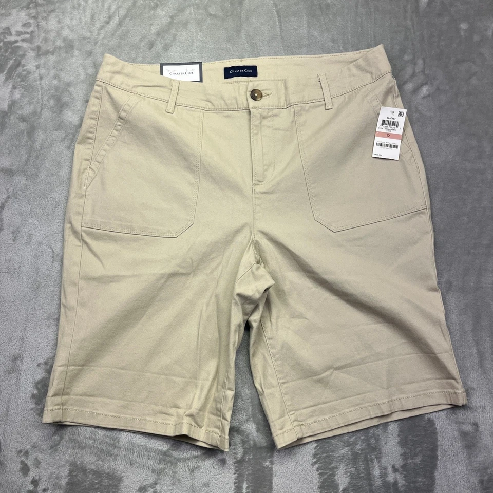 Bermudas Charter Club Bolsillos Utilitarios Beige Arena Mujer Talla 12 Se Ajusta 34" Nuevo con Etiquetas Foto 1 de 4
