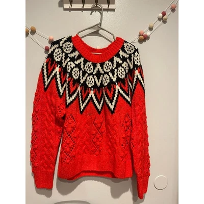 Suéter cuello redondo tejido con cable rojo Fair Isle de Lucky Brand  Foto 1 de 4