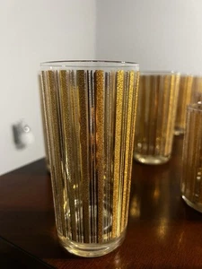 Set of 4 vintage Mid-Century Culver gold stripe highball tumbler. - Picture 1 of 2