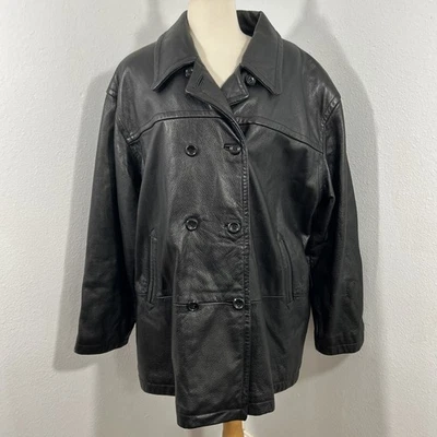 Vtg Wilsons Leather Jacket Black Double Breasted Blazer Indie Sleaze Y2K Goth - Image 1 of 4