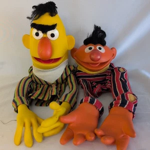 Vintage 1970's Muppets Sesame Street Bert And Ernie Rubber & Cloth Hand Puppets - Picture 1 of 13